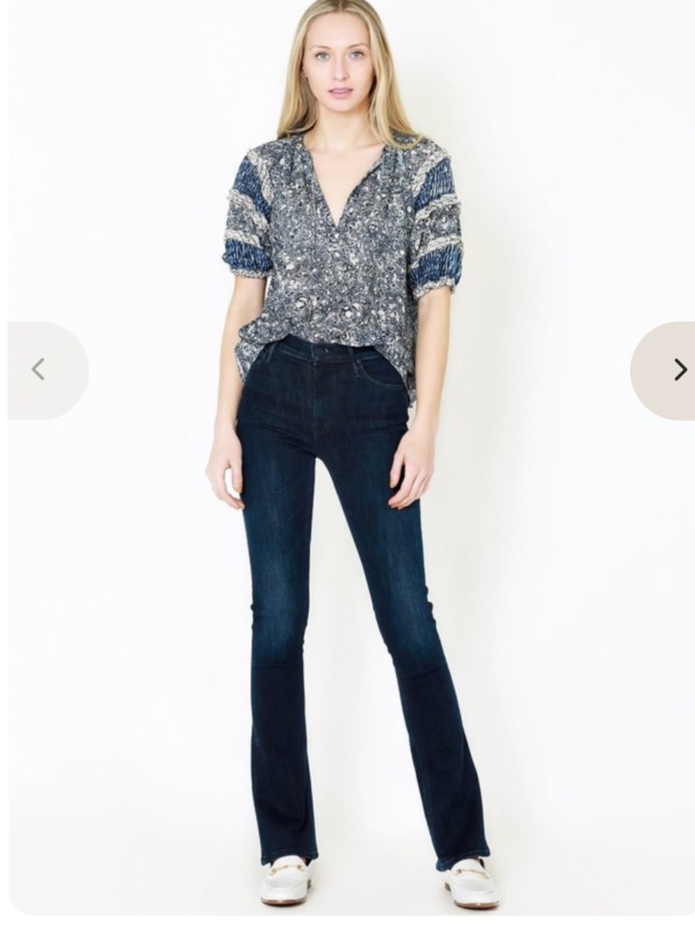 Ulla Johnson Aiko Top in Indigo Navy and White Paisley V-Neck Puff Sleeve Blouse - Picture 3 of 7